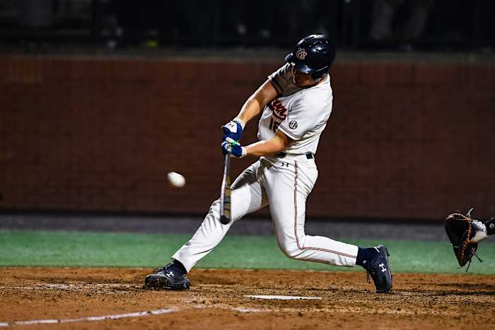 Ike Irish at bat for Auburn baseball vs Alabama.